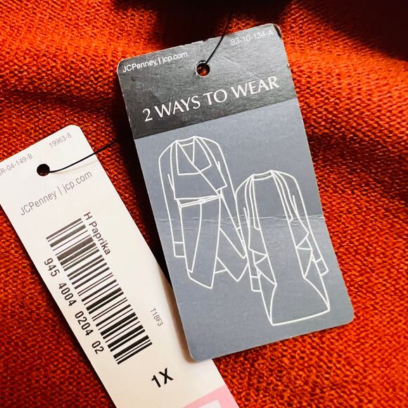 East 5th Open Front Asymmetrical Hem Knit Cardigan Size 1X NWT Burnt Orange - Picture 5 of 9